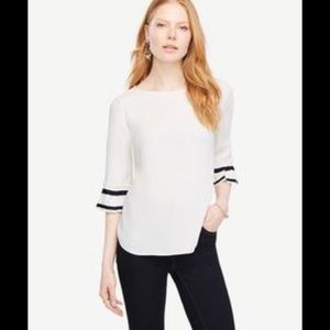 Ann Taylor Navy Ribbon Flare Sleeve Blouse